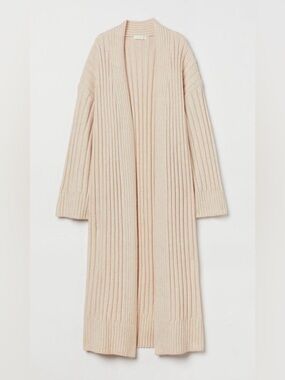 H&M Wool Blend Maxi Long Open-Front Ribbed Thick Knit Cardigan Sweater Coatigan